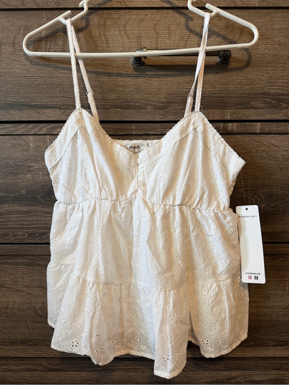 Madden Girl White Eyelet Tiered Spaghetti Strap Cami